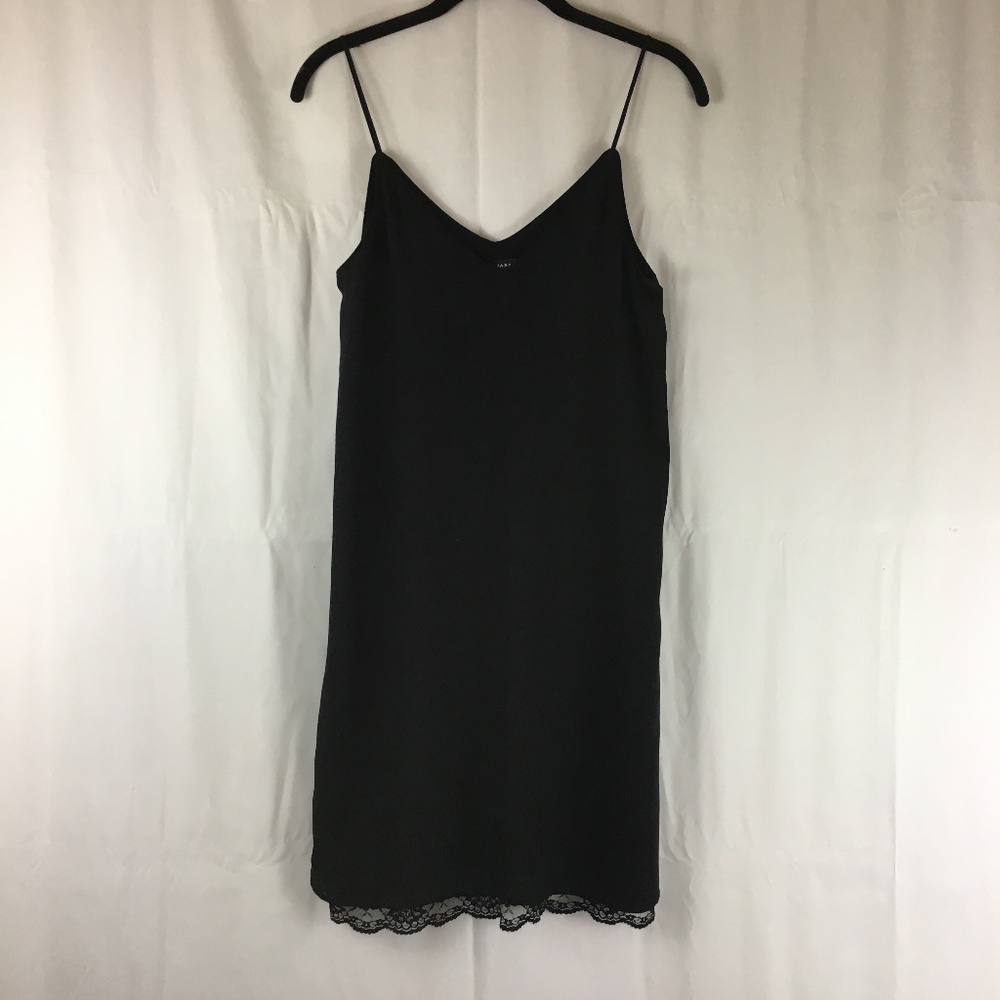 Zara Black Slip Dress with Lace Trim Size XS